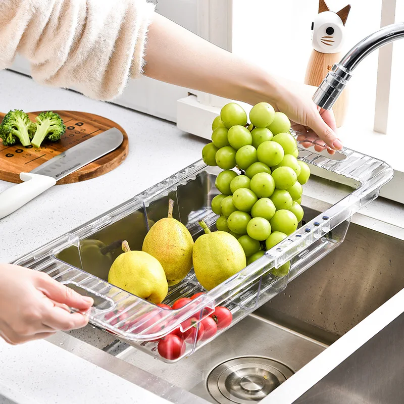 

Transparent Retractable Sink Drain Rack Storage Rack Household Kitchen Dish Rack Vegetable Storage Rack