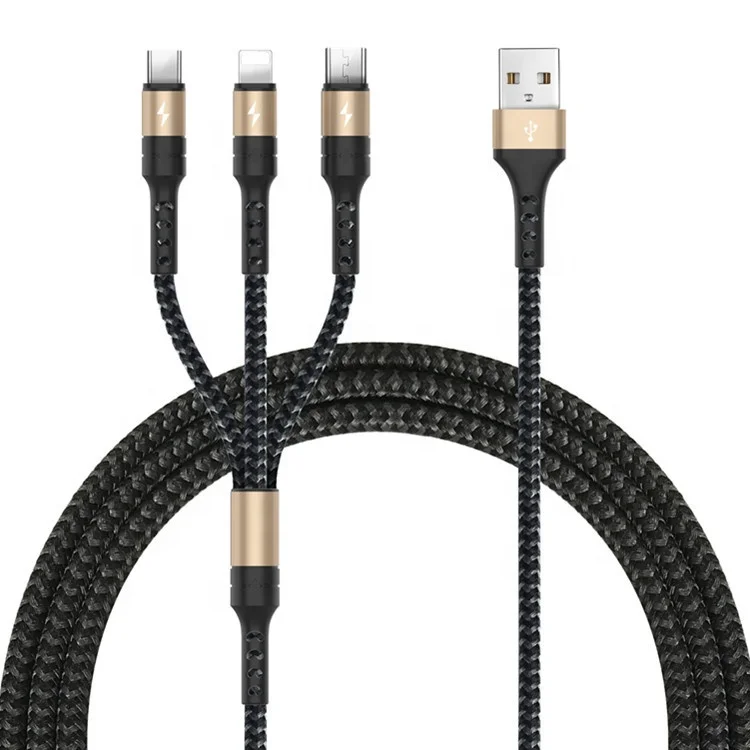 

Vnew hot sell multifunction 3 in 1 Nylon braid fast charging usb cable for 8pin /Type C/Micro for mobile phone