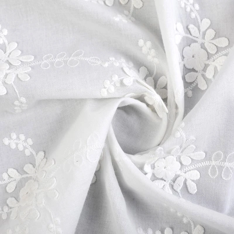 Wholesale 100% Organic Cotton Plain Embroidery Fabric Luxury 3D Satin Soft Breathable Wedding Dresses Bags Knitted Girls