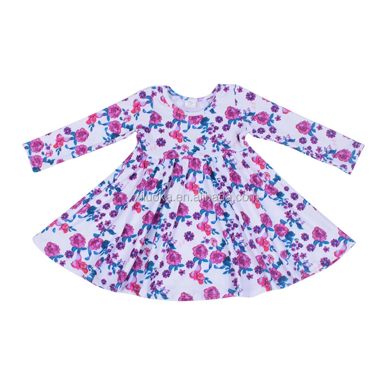 

Long Sleeve Fashion Girl Boutique Clothing Floral Wholesale Children Twirl Dress, Picture