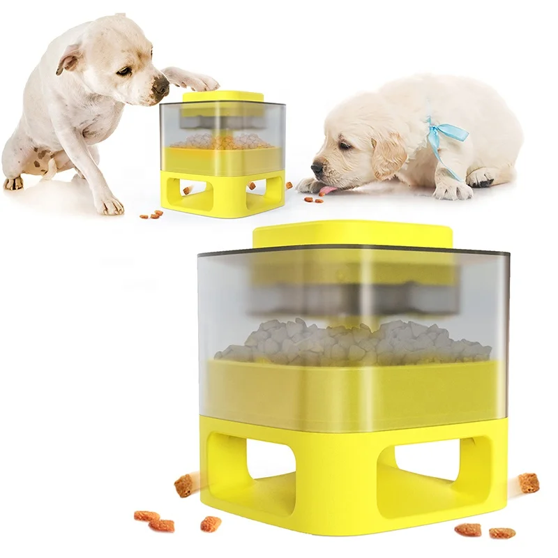 

Press Automatic Pet Food Smart Feeder Dog IQ Training Food Dispenser Tool Suitable For Pet Cat Dog Food Auto Feeding Basin, Yellow,white