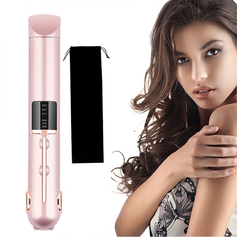 

Amazon private Wireless Rechargeable USB Mini Cordless curling Flat straightener curler hair straightening brush curling irons, White/rose gold/black or oem