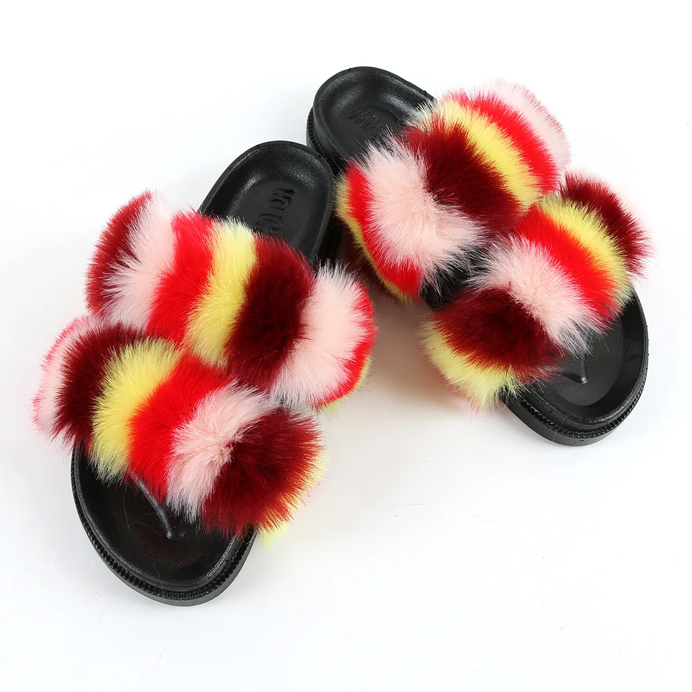 

summer sandals Wholesale plush Slippers Color fur two strap slides