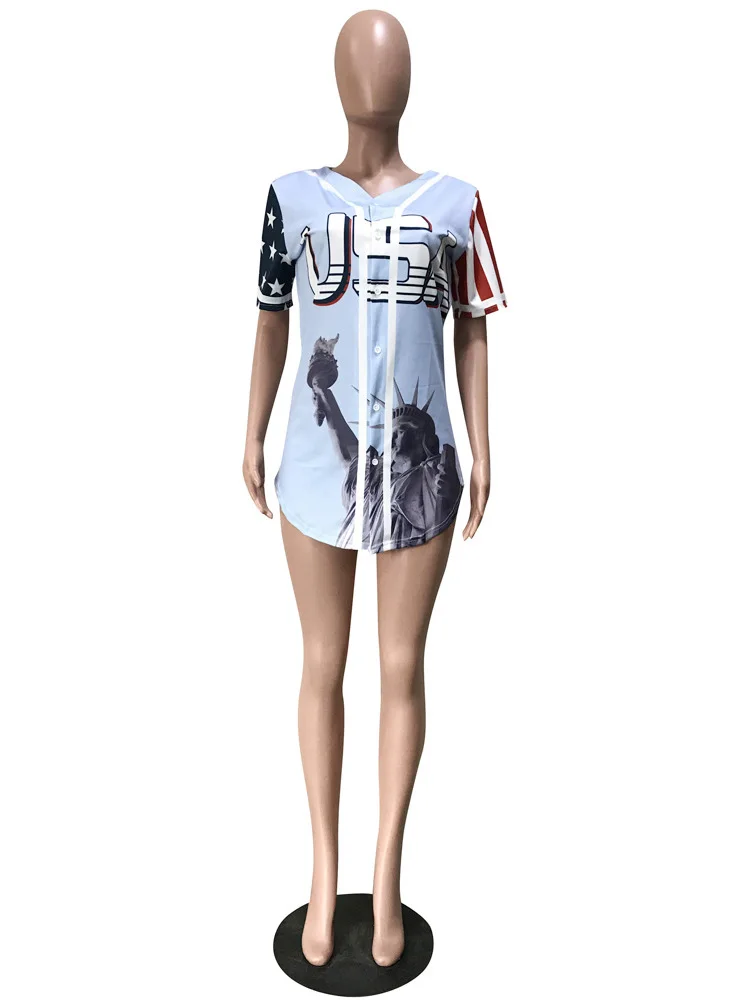 Hot sell Statue of Liberty Characteristic positioning printing Independence Day printed short sleeve women blouse