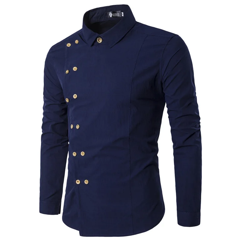 

New men's local gold double-breasted metal men's long-sleeved shirt
