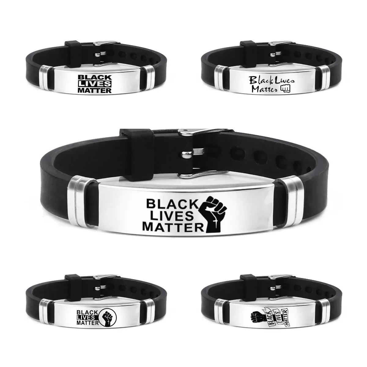 

Stainless Steel Engraved Custom Stay Woke I can't Breathe Black Lives Matter Men's Leather Bracelets for Women