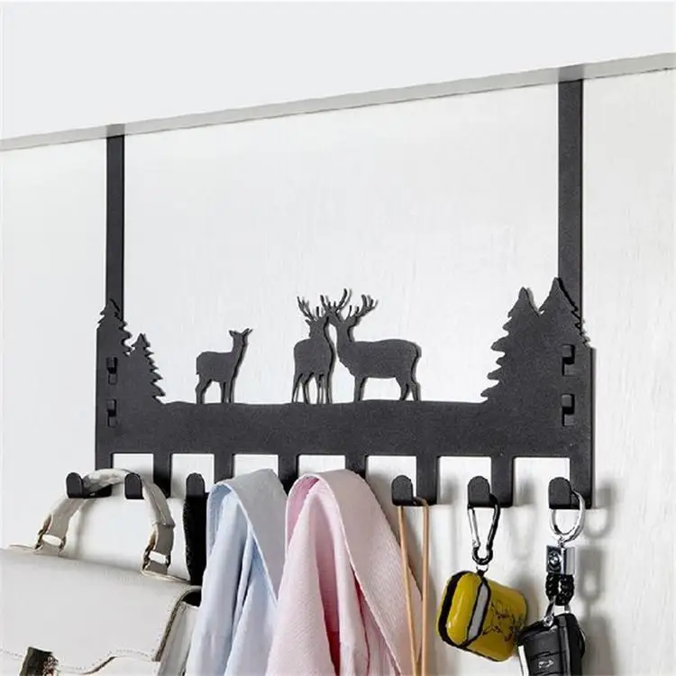 

Cabinet Over The Door Towel Rack Holder Organizer with 8 Hooks, Black