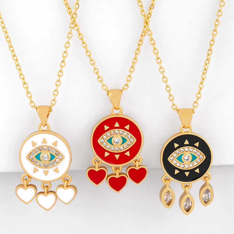

Gold Filled Eye Necklaces For Women Enamel Tassel Red Heart Necklaces Greek Eye Rainbow EYIKA Jewelry