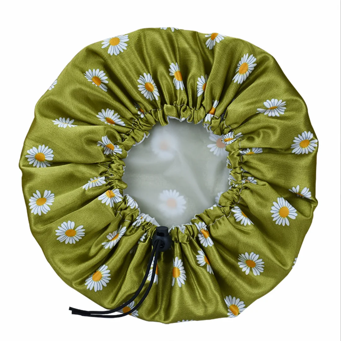 Custom Jumbo Large Satin Lined Shower Caps With Adjustable Drawstring