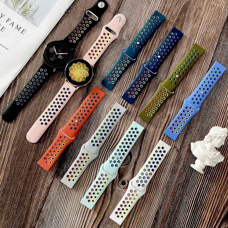 

new color breathable holes colorful rainbow strap band for samsung active watch 3 41mm 45mm