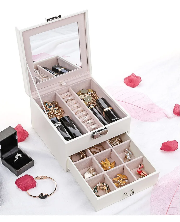 

2020 lady pu leather huge mirrored watch sliding box jewelry metal