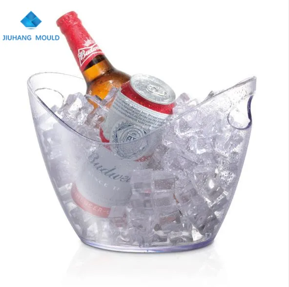 

4L small champagne oval single clear PS plastic champagne beer ice bucket custom logo print, Red/black/clear