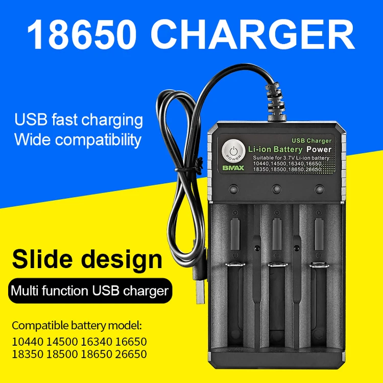 Lithium Ion Battery Smart Charger With Universal Usb Port For 18350 18500  18650 26650 18650 Cell 3 Slots Li Ion Battery Charger - Buy Li-ion Battery  Charger,Micro Usb Port Fast Charging 18650