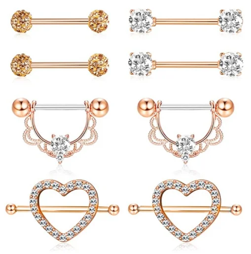 

Heart-shaped 4 pairs of nipple rings 4 colors optional puncture set combination stainless steel piercing jewelry