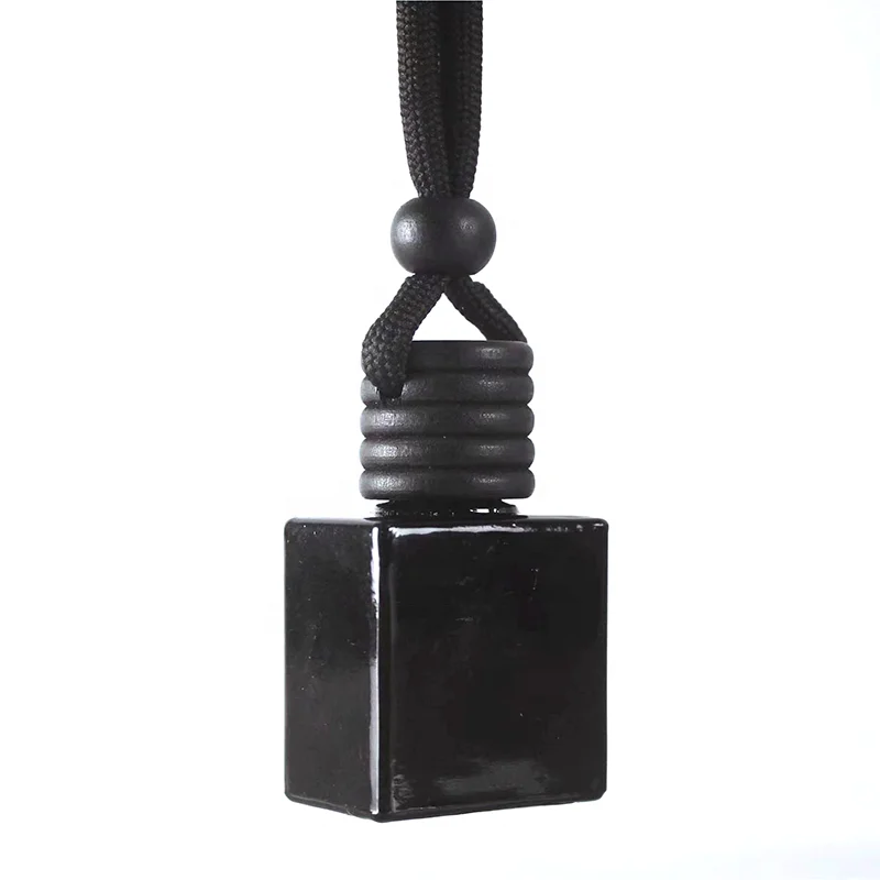 

8ml New arrival Full Black Bottle Car Air Freshener Vent hanging Glass Bottle Whole Black Wood Lid Ball Car Diffuser Bottles