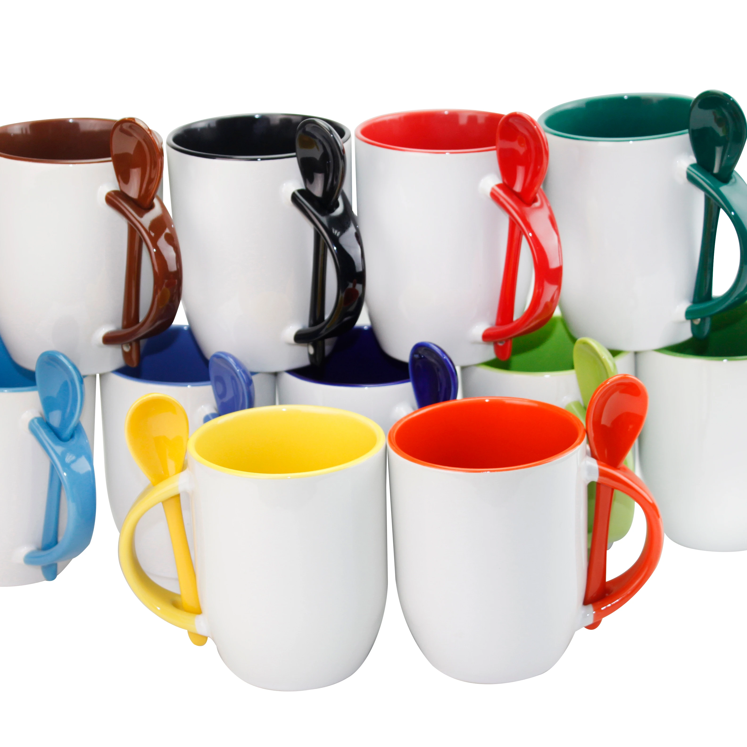 

11oz Blank Sublimation Ceramic Coffee Cup with Spoon Inner Handle Colored Personality Logo Custom Mugs Fabric, Multi colors