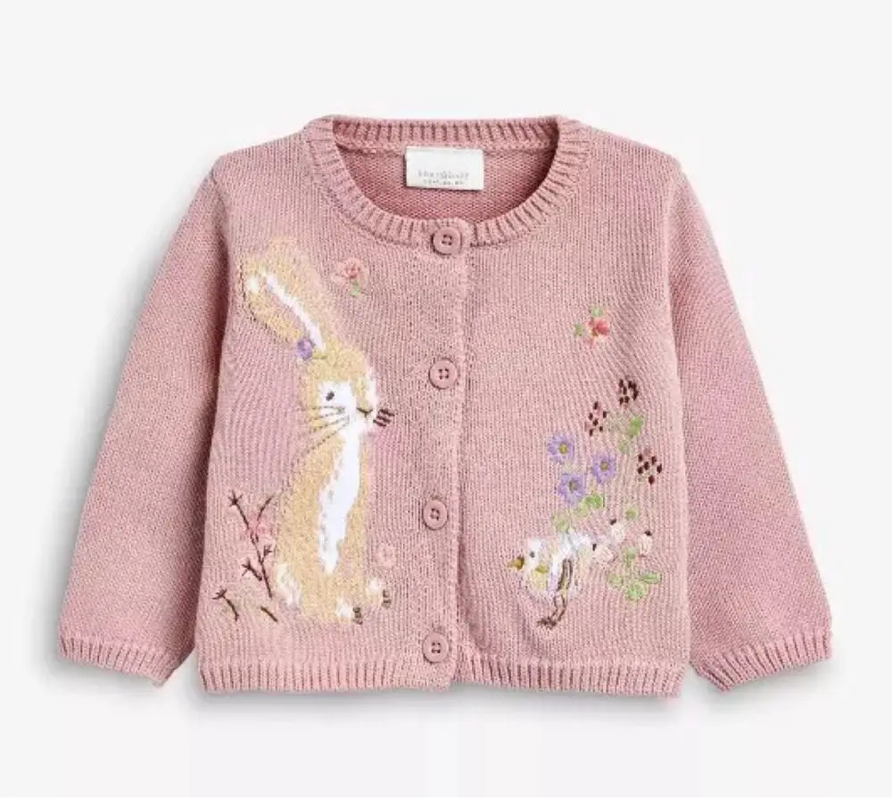 

Ivy90025A European animal design winter cardigan embroidery knitted Christmas girls kids sweaters, Pink