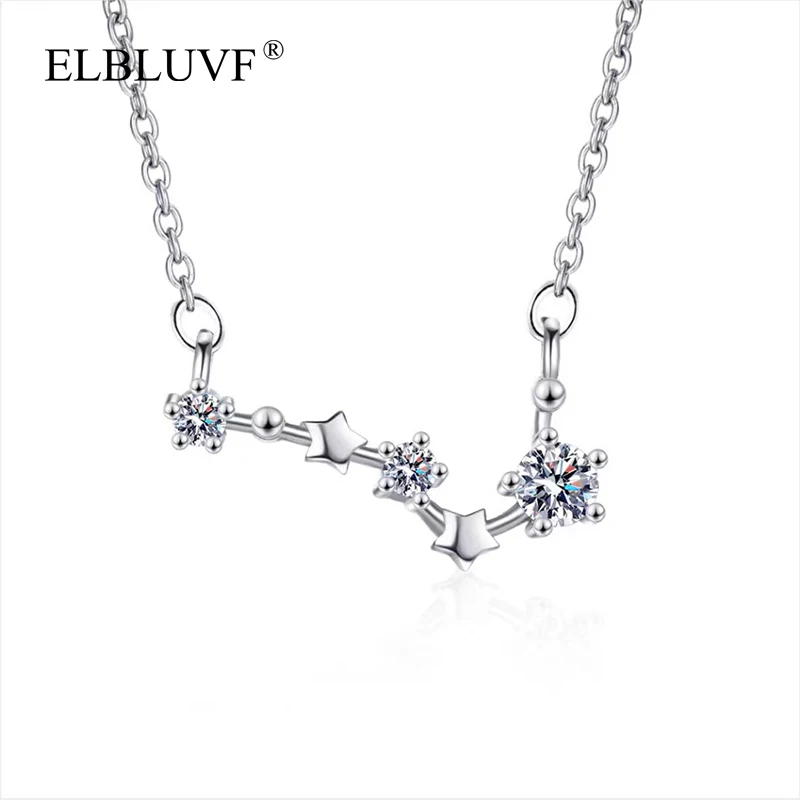 

ELBLUVF Hot Sell Copper S925 Gold Silver Plated Women Jewelry White Zircon Lucky Star Big Dipper Pendant Necklace, White gold / gold color