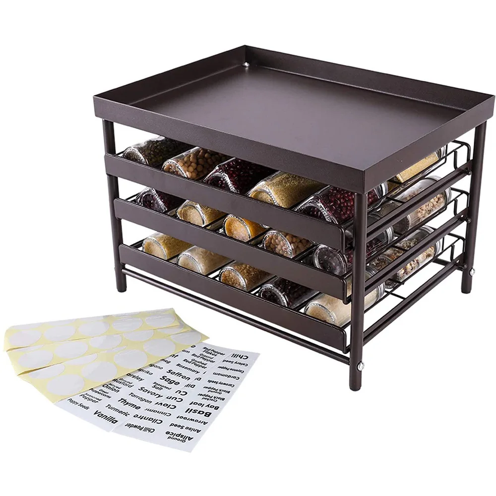 

with Pull Out Drawers and Labels Stackable 30 Jars 3-Tier Spice Rack Organizer