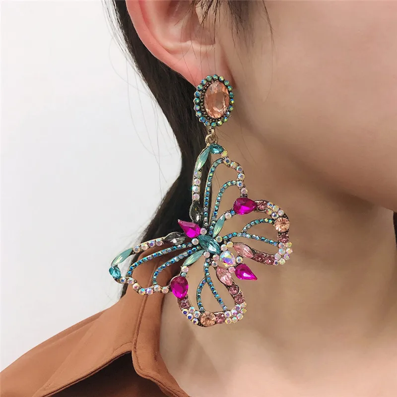 

Fashion Diamond Zircon Butterfly Hoop Earrings Women Simple Fashion Rhinestone Drop Butterfly Earrings, Picture