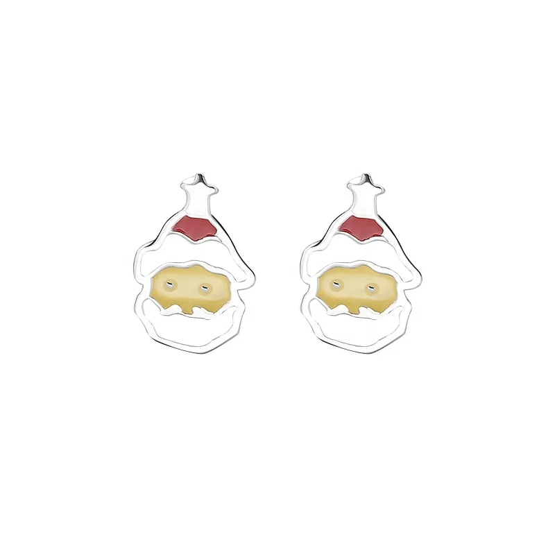 

S925 Sterling Silver Jewelry Cute Santa Claus Stud Earrings For Christmas Gift