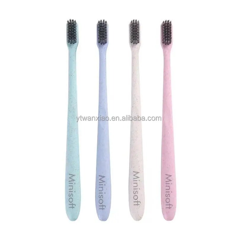 

Biodegradable Eco Friendly Cheap Plastic Charcoal Wheat Straw Toothbrush Eco Friendly with case, Customized color