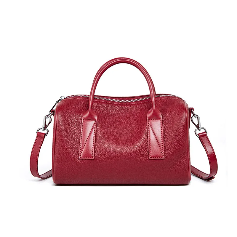 

Hot Selling Genuine Leather Handbags Designer Women Boston Bag With Leather Crossbody Pillow Bag, Black, blue, wine red