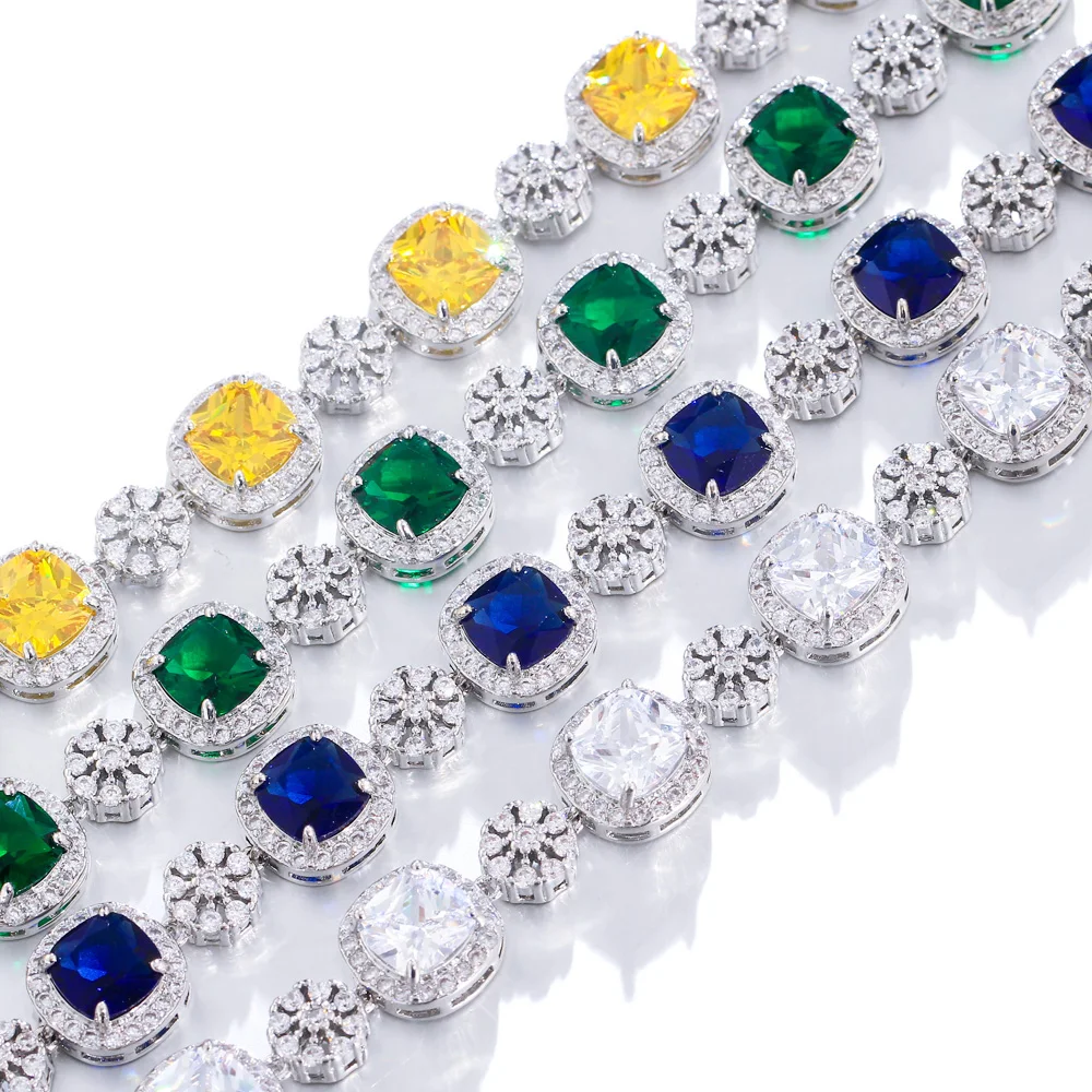 Elegant Purple Stone Square Cubic Zirconia White Gold Plated Women Wedding Dress Bracelets Jewelry for Ladies Accessories Gifts
