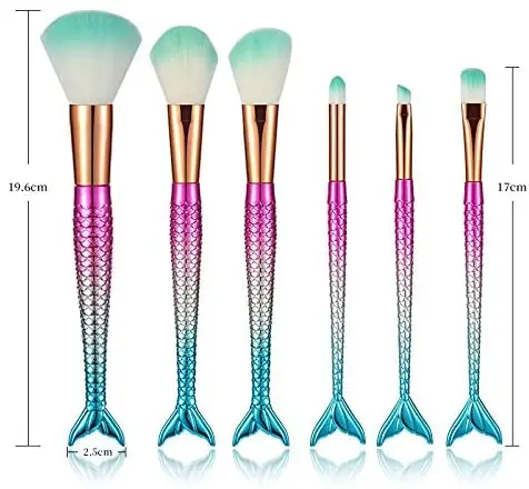 

Best Selling 6pcs Mermaid Cosmetic Brush Set Fish Tail Makeup Brushes Brochas De Maquillaje, Muti-color