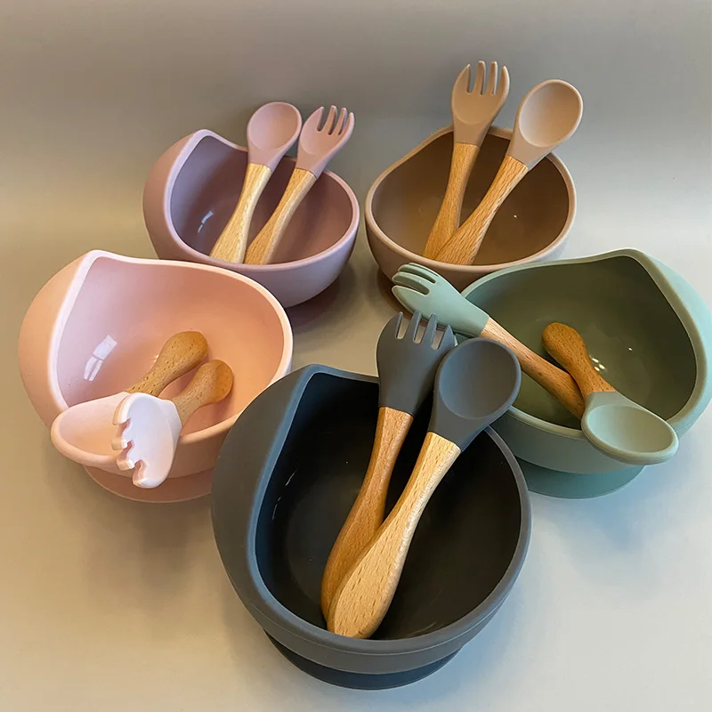 

BPA Free Hot Sale Silicone Bamboo Fiber Baby Feed Spoon and Fork Set, 14 colors/customized color