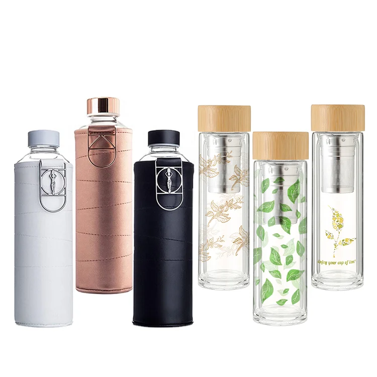 

Double Wall Glass Water Bottle Tea and Water Separation Tea Bottle Mug Cup with Tea Infuser glass water bottle, Customized color
