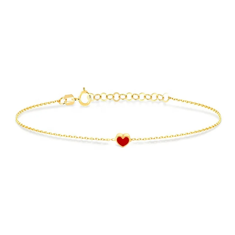 

Milskye couples handmade jewelry 18k gold plated 925 silver red enamel heart bracelet