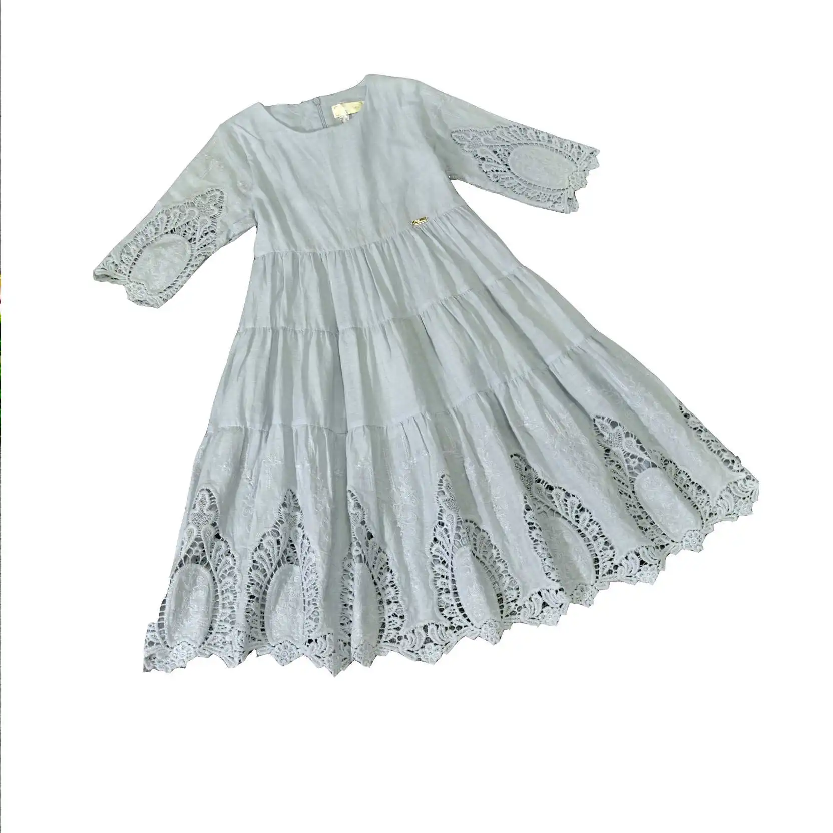 

Woven cotton plain child princess kids hollow out embroidery clothing outfits little cotton dresses for girls summer