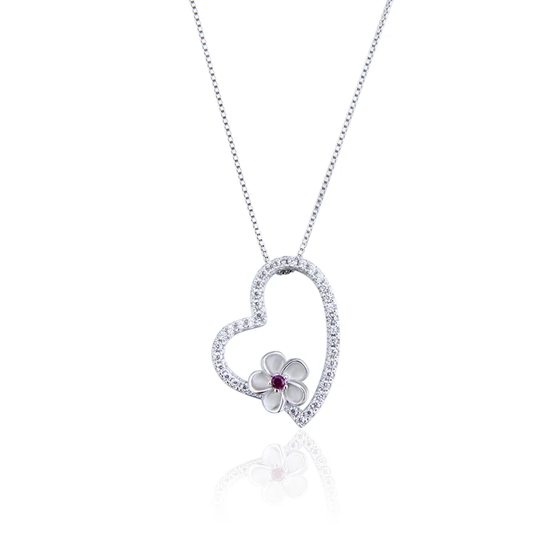 

925 Silver Unique Heart Flower Pendant Necklace Jewelry Flower Necklaces For Gifts