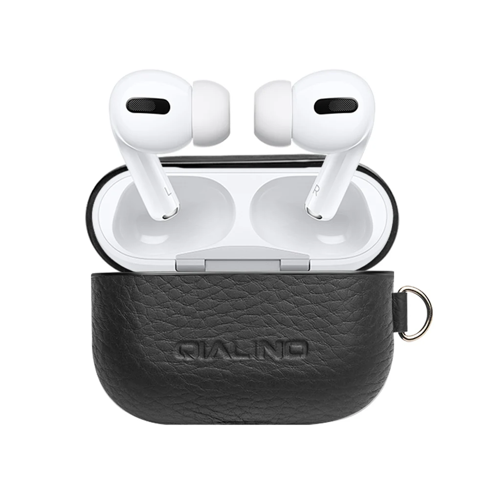 

QIALINO 2020 New Arrival Luxury products Full Grain Lichee Leather Case For airpods pro