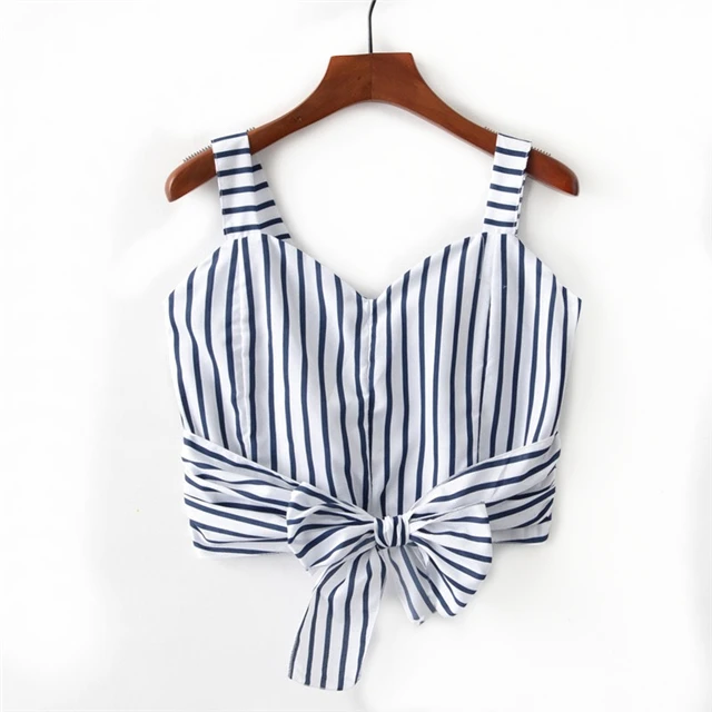 

Western Fashion Stripe Bow Tube Short Tank Top Women, Blue