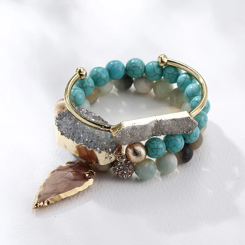 

BohemianJewelry,SummerJewelry,Gypsy and Boho Amazonite Druzy Turquoise Agate Handmade ArrowHead Stack Beaded Bracelet/Bangle set