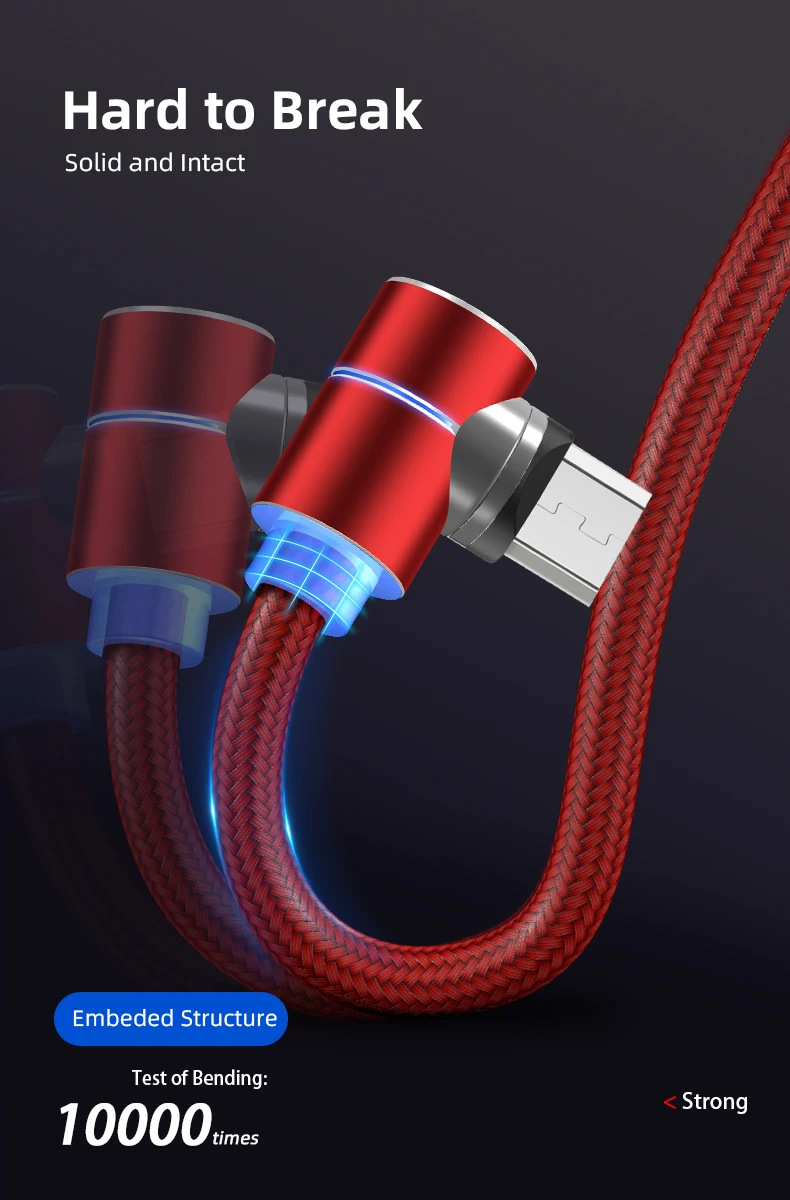 Classic L-shape 360 degree rotation round magnetic cable 1M 2M 3 in 1 connectors with led indicator Type C Micro Iproduct - ANKUX.COM