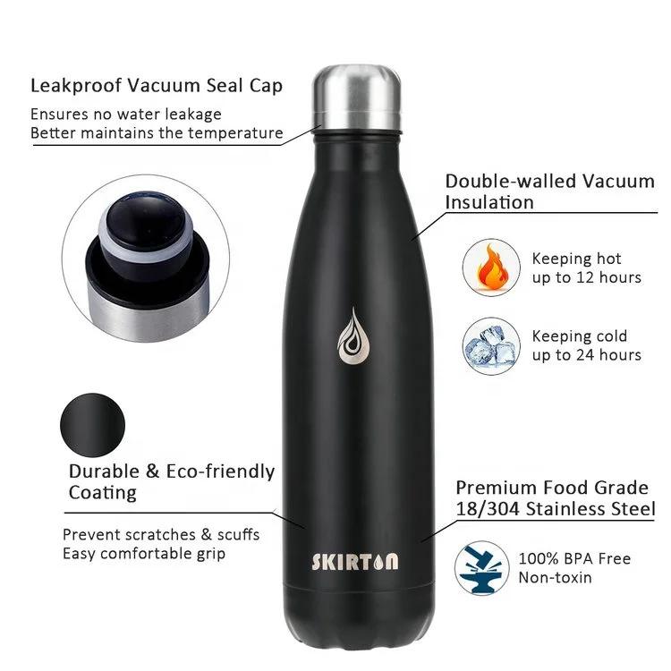 
SKIRTON 500ml Custom logo double wall stainless steel water bottle vacuum insulated cola shaped water bottle wholesale 