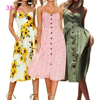 

Dresses Women 2020 Ready to ship Bohemia Print button beach girl Sleeveless straps Casual summer dress