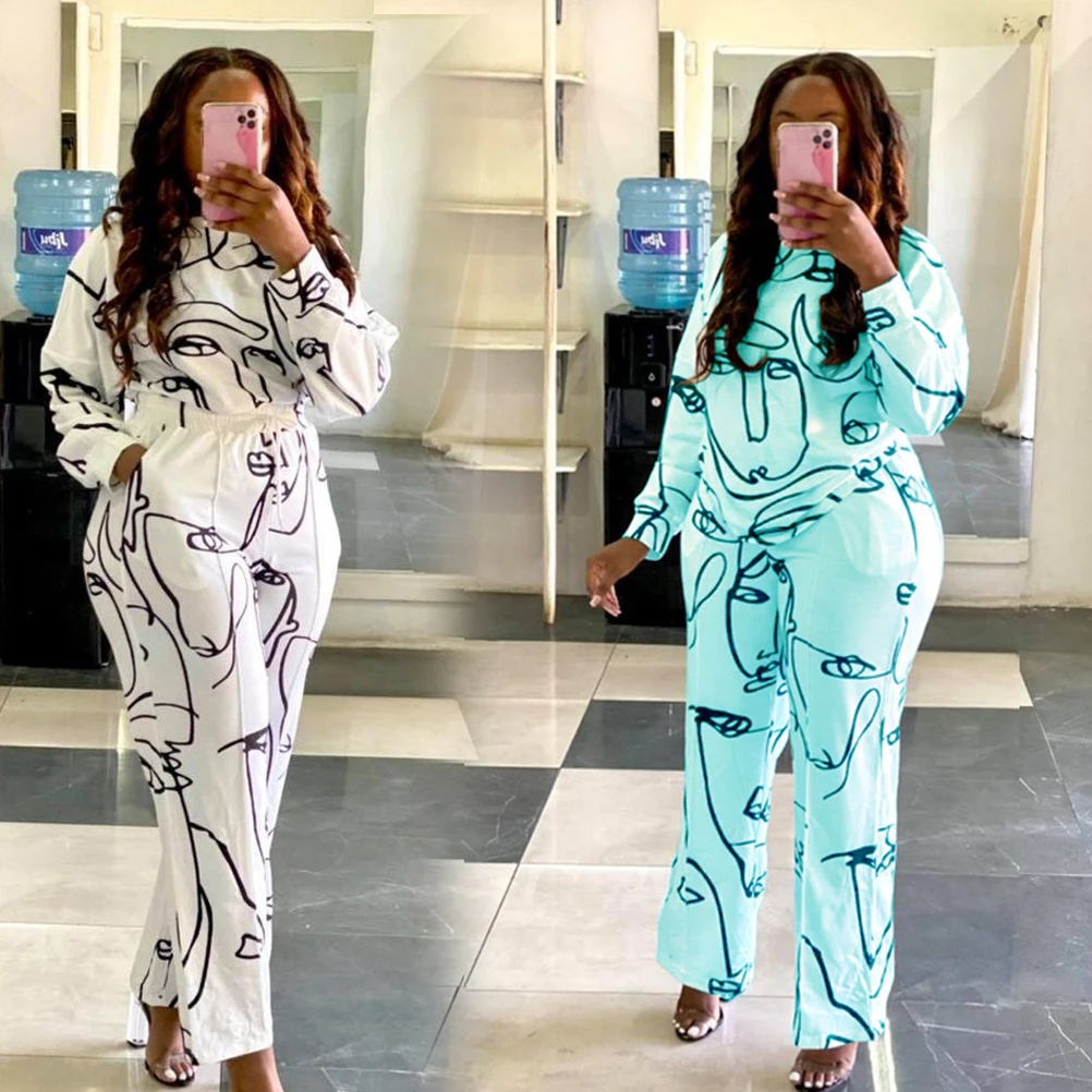 

Factory Wholesale New Face Printing Solid Color Trousers Loose Casual Suit, Beige, blue