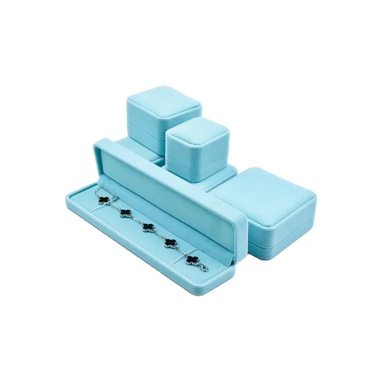 

Hot sale rounded corner jewelry packaging flannel sky blue ring box pendant box necklace box wholesale