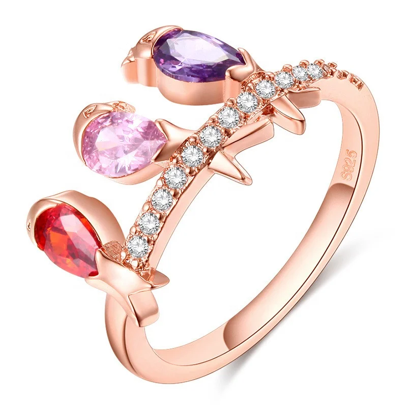 

Utimtree Water Drop Colorful Cubic Zircon Rose Gold Color Rings for Female Party Jewelry Women Wedding Ring Accessory Gift
