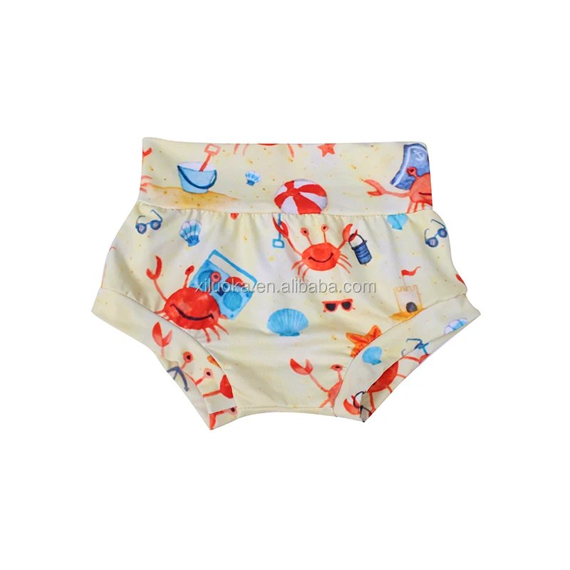 

Newborn Toddler High Waist Ribbed Bloomers Infant Baby Milk Silk Crab Print Bummies, Picture