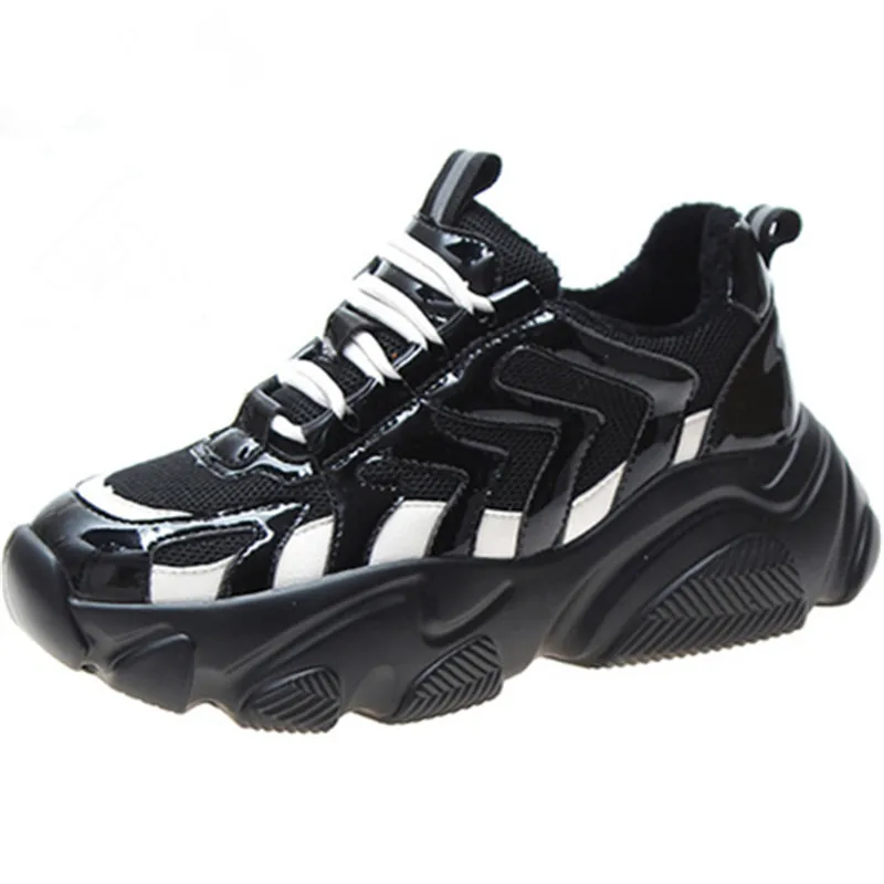 

Dropshipping Patent Leather Chunky Sneakers Women's Winter Shoes Slip Resistant Comfortable Footwear with Short Fur
