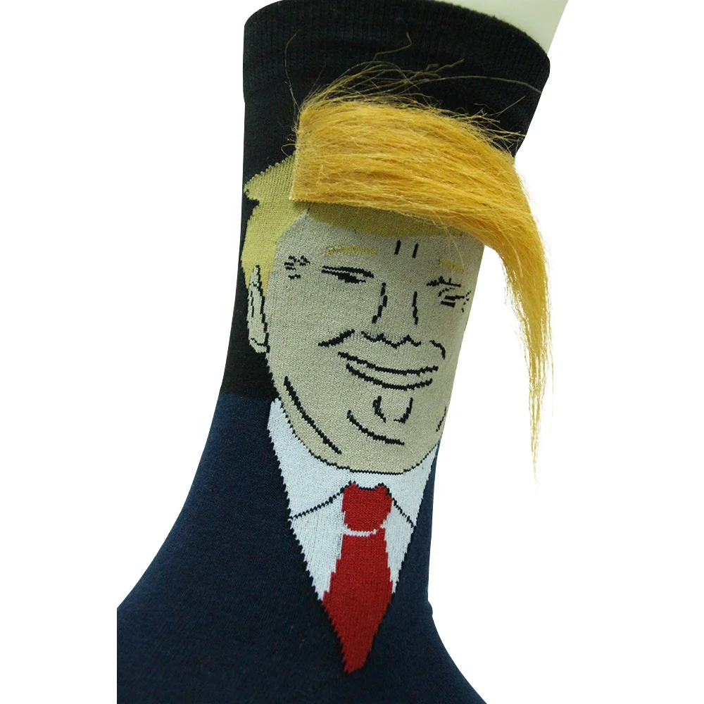 Custom Jacquard Patterns Funny Crew Socks Donald Trump socks With Hairs