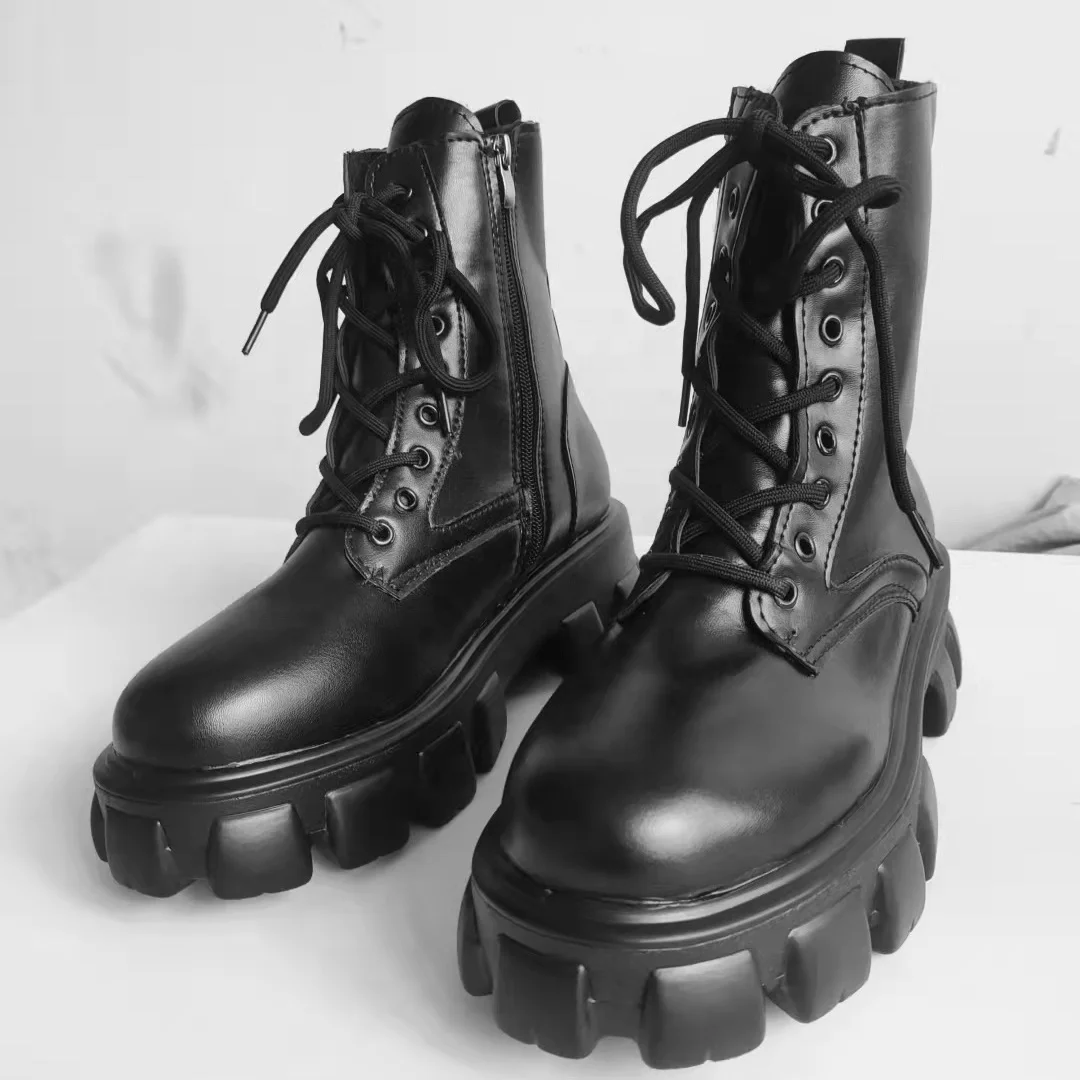 

Autumn Winter Ladies Ankle Platform Martens Boots Shoes Black Boots With Thick Sole