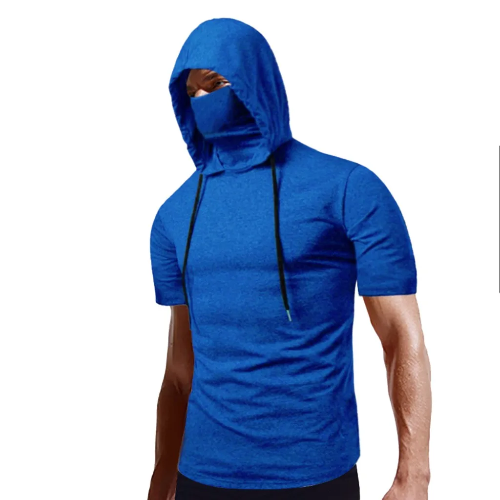 

Wholesale 2020 short sleeve solid color sweatshirts face cover hooded pullover men women, Customized color