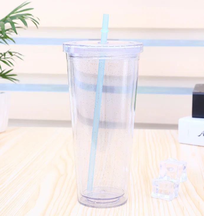 

Wholesale 24oz Flat Lid Acrylic Tumbler BPA Free Double Wall Plastic Tumbler Cups With Straw In Bulk