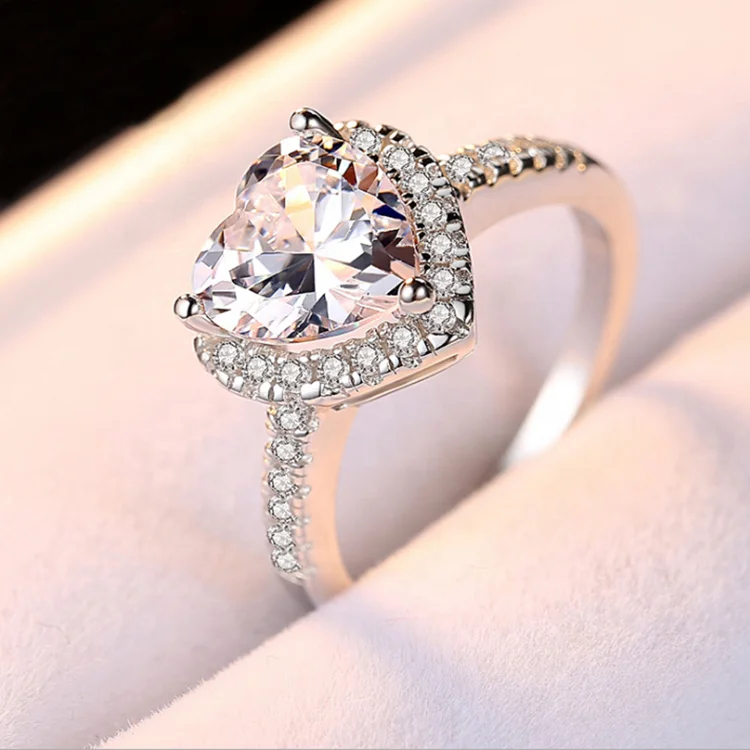 

2020 Sterling Silver Ring Engagement Heart Cut Diamond Moissanite Ring